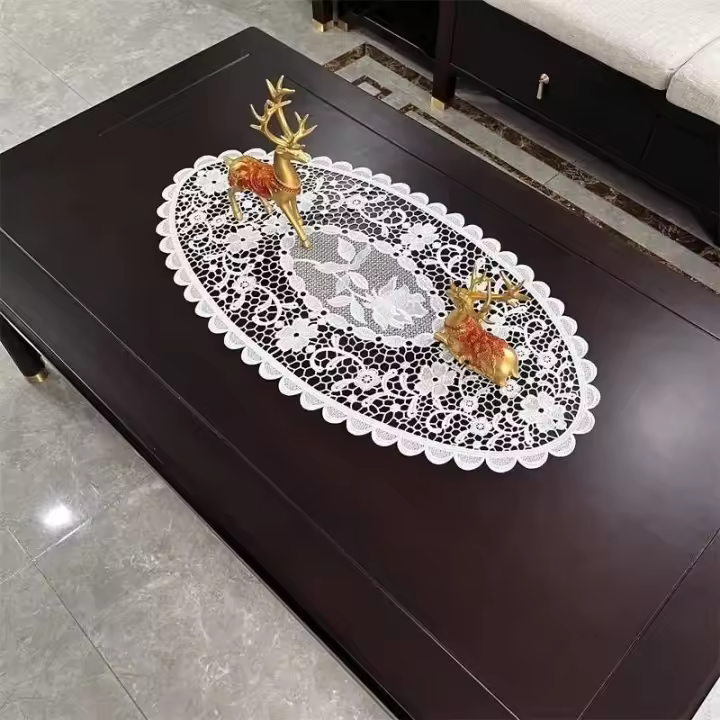Mantel ovalado de ganchillo blanco de campo Vintage, juego de té para mesa de comedor de cocina, sala de estar, oficina, TV, armario de pared, Antip - 1