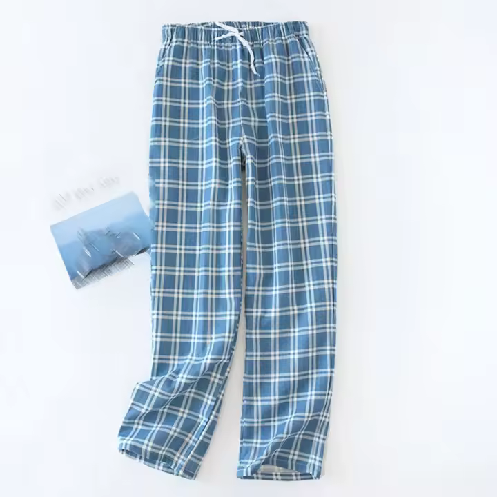 Pantalones de Pijama Informales para Hombre Ropa de Dormir de Algodón Suave con Cordón - 1