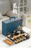 Olla de cerámica negra Kung Fu para oficina en casa, taza, cuenco con tapa simple, tarro, juego completo, plato de té - details 2