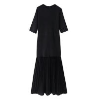 TRAFZA-vestido largo Vintage de manga corta con cremallera trasera para mujer, vestido plisado de punto con cuello redondo, decoración de empalme, primavera 2025 - details 2