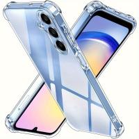 Una funda de parachoques transparente antigolpes para teléfono con cuatro bolsas de aire en las esquinas, diseñada para Samsung Galaxy A15, A25, A35, A55 en versiones 4G y 5G, con una tapa trasera de TPU suave. - details 0