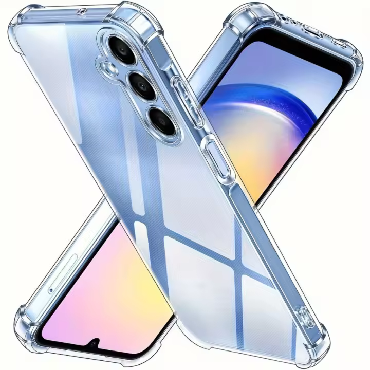 Una funda de parachoques transparente antigolpes para teléfono con cuatro bolsas de aire en las esquinas, diseñada para Samsung Galaxy A15, A25, A35, A55 en versiones 4G y 5G, con una tapa trasera de TPU suave. - 1