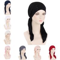 Nuevo sombrero preatado brillante para mujer, Hijab musulmán, turbante, pañuelo para la cabeza de cola larga, gorros, gorro para quimio para la caída del cabello, pañuelos para envolver la cabeza - details 12
