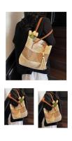 Bolso de hombro único de tejido hueco, nuevo bolso de moda con flecos, bolso de playa estilo vacaciones, bolso de paja de bloques de color - details 0