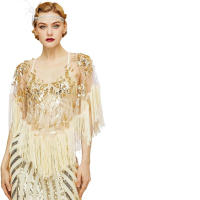 Estola 1920S Mantón de mujer con borlas doradas y lentejuelas en forma de V para fiestas nocturnas - details 1