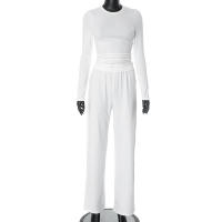 Conjunto de pantalón de pierna ancha y top de manga larga básico de color sólido nuevo de otoño para mujer Y24593 - details 31