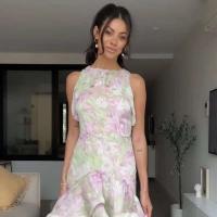 Elegante Vestido Largo de Verano Manga Sin Agujeros, Cuello Redondo, Vestido de Moda para Mujeres con Volantes en Capas - details 4