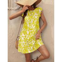 Vestido de verano para mujer con cuello redondo, manga con volantes y estampado de volantes - details 4