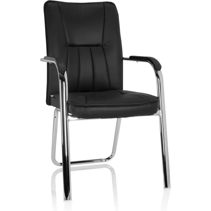 706400   Silla visitante Banda V Piel sintética Negro, Silla de confidente con Apoyabrazos, cómoda - 1