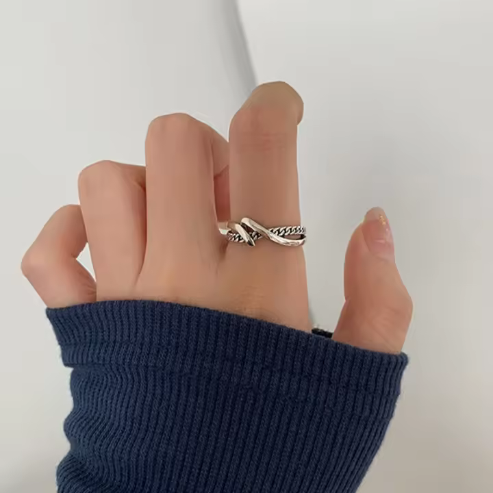 Nicho de diseño sentido 925 plata esterlina viento frío anillo mujeres no perder color retro pesado industrial anillo adornos - 1