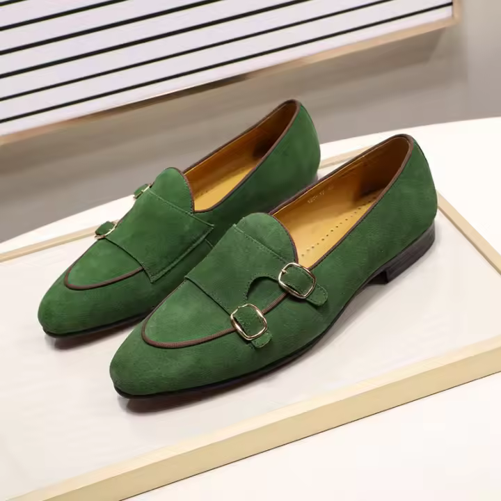 Zapatos de hombre de alta gama de terciopelo de vaca de cuero esmerilado con doble hebilla - 1