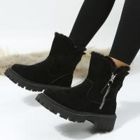 Botas de invierno de las mujeres de moda, zapatos de algodón cálidos y gruesos, forro de agarre a mitad de la pantorrilla, las mujeres de una sola pieza de invierno botas de ante tobillo - details 4