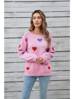 Jersey holgado con patrón de corazón para mujer, suéter de punto blanco Kawaii con cuello redondo, manga larga, tendencia juvenil - details 1