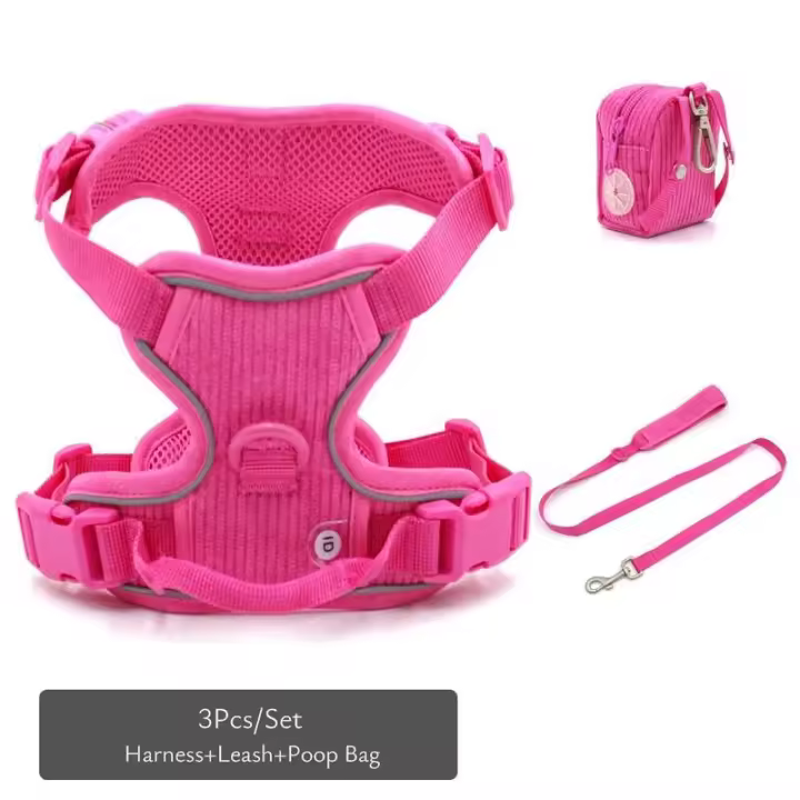 Collares personalizados mascotas Collar Rosa suave Perros con nombre, arnés reflectante sin TIAR Perros, Correa, juego de - 1