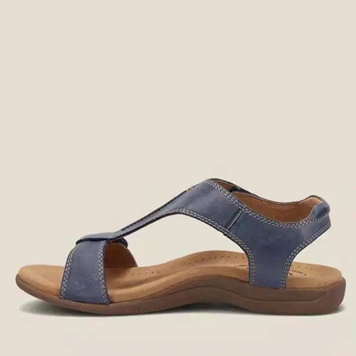 Sandalias Vintage de Punta abierta para mujer, zapatos de cuña de cuero PU, tacón medio, 35-43 talla grande, verano, 2022 - 1