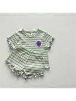 Conjunto de Ropa de Manga Corta a Rayas para Bebé Tops con Borde de Oreja para Niña + Traje Corto de 2 Piezas Patrón de Uva Novedad de Verano 2024 - details 9