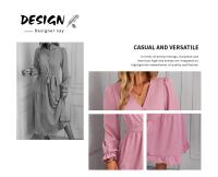 Vestidos largos informales para mujer, Vestido de manga larga con cuello en V y cintura alta, rojo burdeos S - details 4