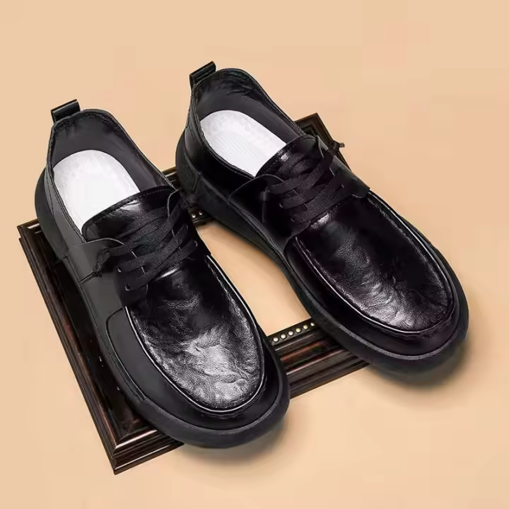 Zapatos Oxford formales cómodos con cordones de piel para hombre, para negocios, oficina, transpirables, redondos, de uso diario - 1