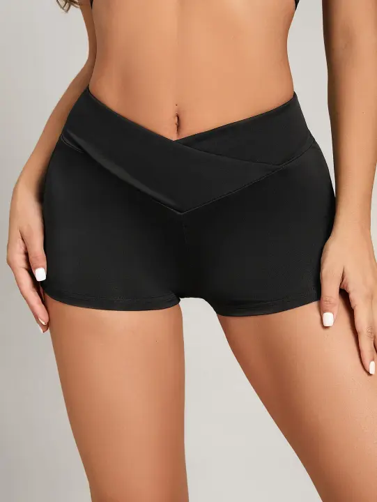 Pantalones cortos de gimnasio para mujer, mallas de Yoga de alta elasticidad con bolsillos laterales, cintura alta, pantalones deportivos sólidos a la moda - 1