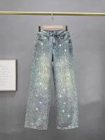 Jeans con Diamantes para Mujer Pantalones Holgados de Cintura Alta con Diamantes de Imitación Azules Ropa de Calle a la Moda - details 7
