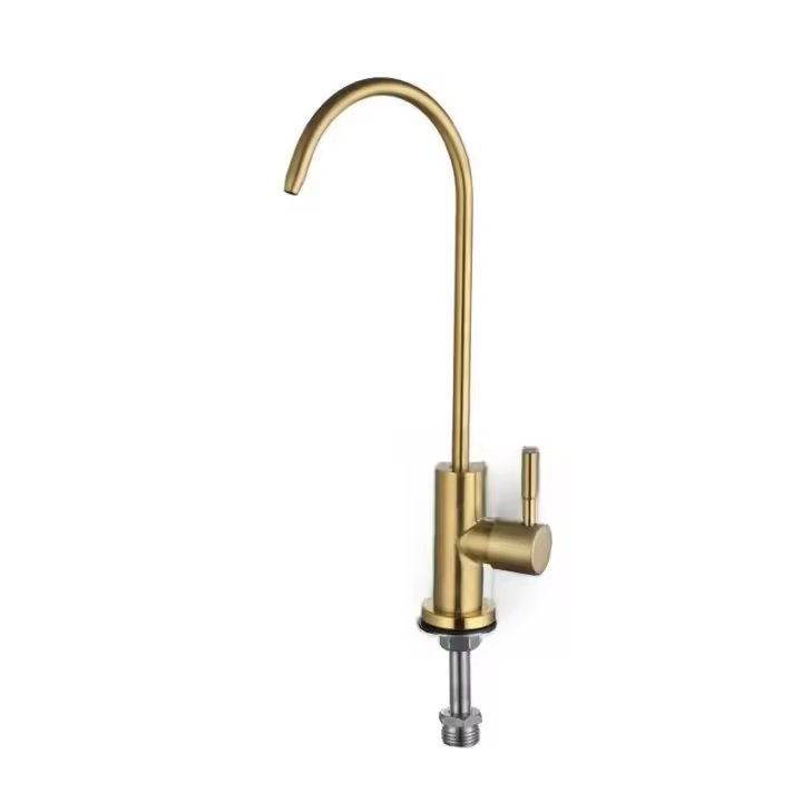 Grifo de Cocina de Acero Inoxidable Montado en la Cubierta Giratorio Agua Fría Puro Oro Plateado - 1