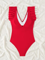 Bañador de una pieza para mujer, traje de baño con volantes y cuello en V, Monokini Sexy, ropa de playa sin espalda para verano - details 13