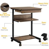 Mesa Ordenador con Ruedas Escritorios Ordenador Pequeña con Bandeja de Teclado Mesa Gaming con Cajón para Estudio,Espacio Límite Negro 79,5x56x51cm Roble Claro - details 29