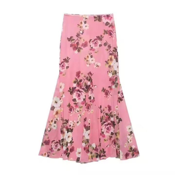 OUWU-Conjuntos de falda larga con estampado floral elegante Y2k, chaleco sin mangas con volantes, tops, paquete de cadera, falda maxi, conjunto de 2 piezas para mujer - 1