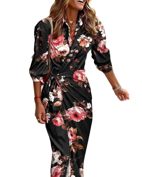 Ropa de mujer de moda, camisas estampadas, cuellos, vestidos MIDI de rayas de encaje. - 1