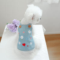 Ropa De Mascota 1PC Primavera Otoño Falda De Denim Con Flores Y Suspensión Para Perros De Tamaño Pequeño Y Medio - details 8