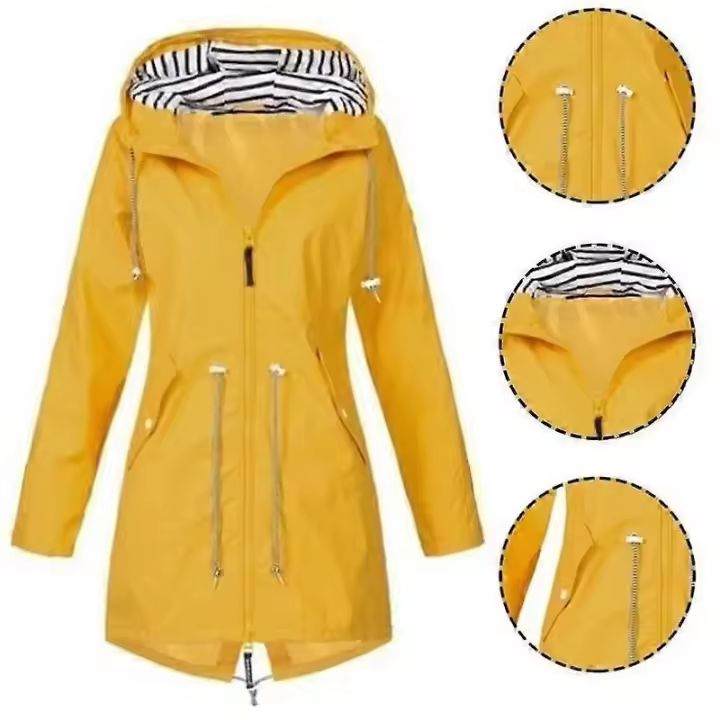 Moda mujer con capucha al aire libre cremallera a prueba de viento gabardinas Casual impermeable cordón chaquetas de lluvia Mountaineeri mujer BSSM - 1