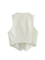 Chaleco Ajustado para Mujer Top de Botón Elegante Cuello Punta Vintage Ropa de Exterior - details 4