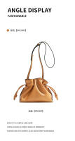 Bolso bandolera tipo cubo de cuero genuino de alta calidad con cordón ajustable y suave, hecho de cuero vacuno arrugado de nuevo estilo. - details 15