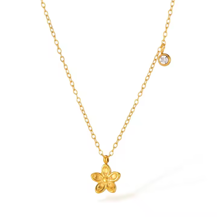 Collar de acero inoxidable para mujer estilo INS: delicado colgante de flor de circón, cadena de gargantilla minimalista, joyería diaria - 1