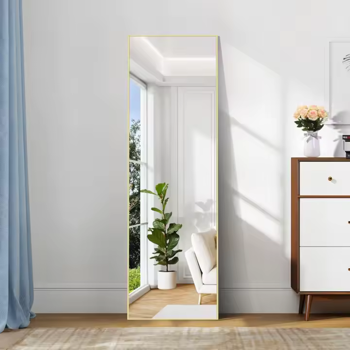 192 x 85 cm, Espejo de pared con marco de aluminio, espejo de pie inclinado o colgante para salón, dormitorio, entrada, negro - 1