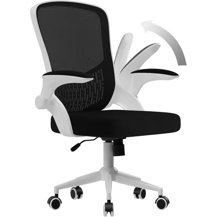 Silla de Oficina, Silla de Oficina Ergonómica con Brazos Abatibles 90 ° , Soporte Lumbar de Diseño Exclusivo, Tapicería de Malla Transpirable, Silla de Escritorio Giratoria 360 ° , Blanco - 1