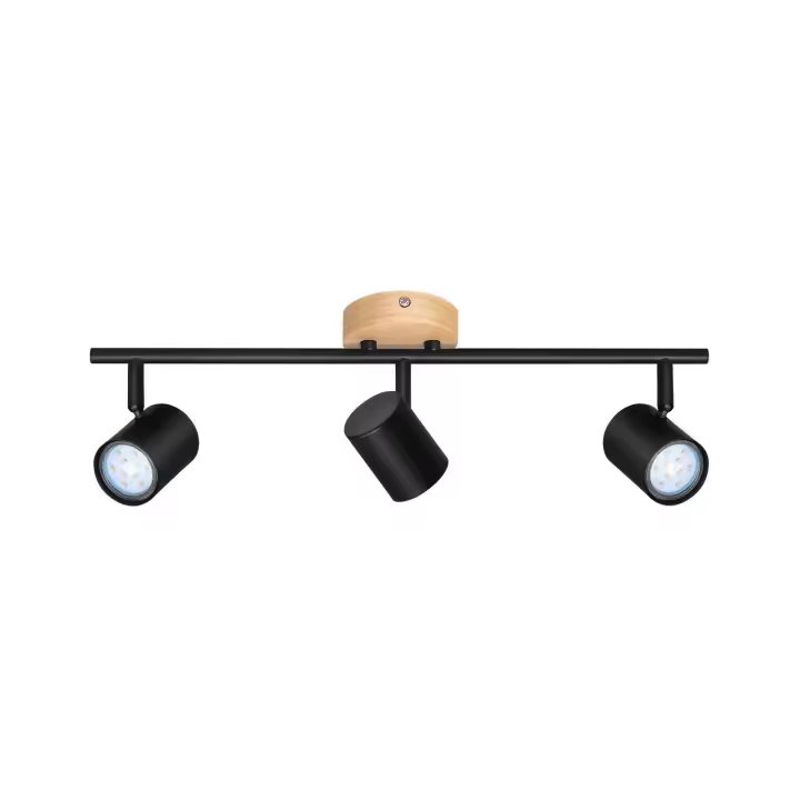 CBJKTX Luz de Techo LED 3 Llamas - Luz de Techo Negra Foco Giratorio GU10 Luz de Pared de Madera Foco de Pared para Sala de Estar - 1