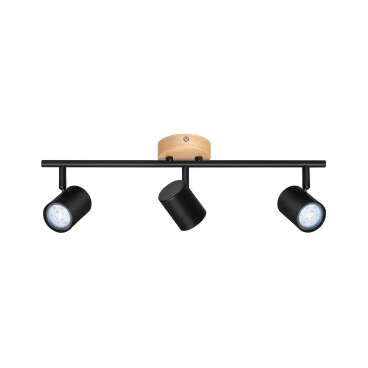 CBJKTX Luz de Techo LED 3 Llamas - Luz de Techo Negra Foco Giratorio GU10 Luz de Pared de Madera Foco de Pared para Sala de Estar - 1
