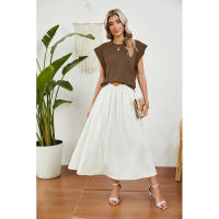 BUNO-2025 Tops para mujer, pantalón corto informal de moda de verano, camisetas básicas con textura a rayas de Color sólido y cuello redondo - details 21