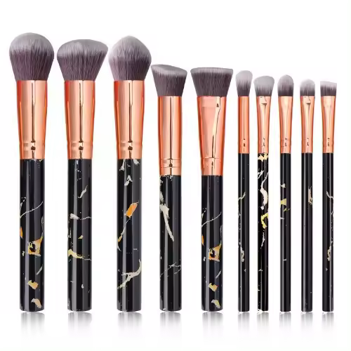 Juego de 10 brochas de maquillaje de mármol, para base, polvos, rubor, difuminado y sombras de ojos. - 1