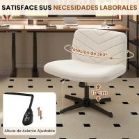 Silla de Oficina sin Reudas, Silla Piernas Cruzadas con Función Mecedora, Silla de Escritorio Ancha para Juegos, Silla de Maquillaje sin Brazos para Casa, Marfil - details 23