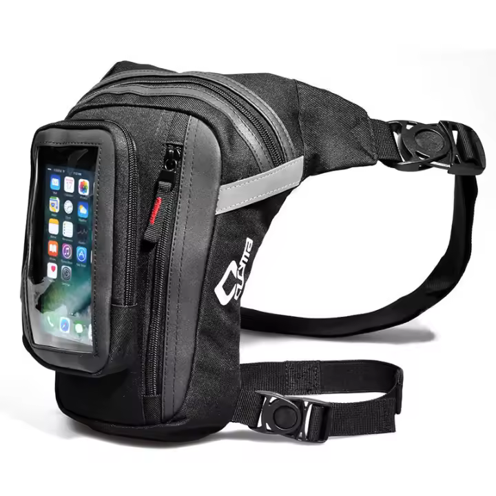Riñonera reflectante para motocicleta, bolsa de pierna transparente con múltiples bolsillos, para teléfono móvil - 1
