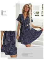 Nuevo vestido de lunares hueco con cuello en V de verano para mujer - details 7