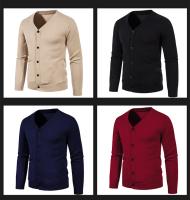 Cárdigan de punto para hombre, M-5XL de otoño, suéter fino básico elástico ajustado con cuello en V, abrigo informal versátil de Color sólido, 2024 - details 2