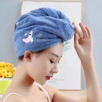 Gorro de Ducha de Lana de Coral Engrosado Gorro de Baño Absorbente con Bordado de Dibujos Animados para Mujeres - details 4
