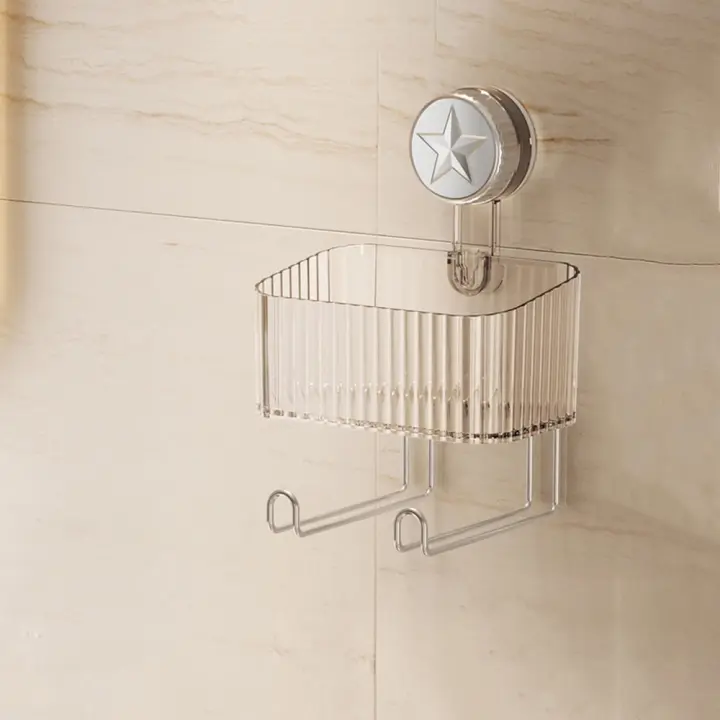 Caja de almacenamiento con ventosa de plástico, soporte de exhibición para diadema de gran capacidad, estante de almacenamiento para bandas para el cabello impermeable montado en la pared - 1