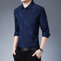 Primavera otoño moda cuello de manga larga nuevo negocio y ocio versátil impreso adelgazamiento camisa estilo de los hombres - details 3