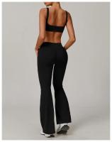 Conjuntos de Yoga de 2 uds., trajes de entrenamiento de realce para mujer, trajes de gimnasio, sujetador corto de cintura alta, pantalones cortos acampanados, trajes para Fitness y correr - details 22