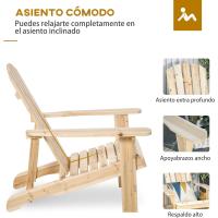 Adirondack de Madera Silla de Jardín con Asiento Extra Ancho Carga 150 kg para Patio Terraza Balcón 78x89x88 cm Natural - details 6