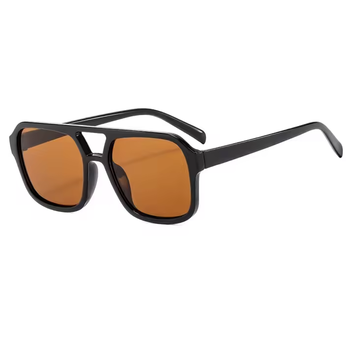 Gafas de sol vintage de doble puente amarillas para mujer, montura cuadrada de gran tamaño, gafas de sol de lujo, gafas de piloto para mujer - 1